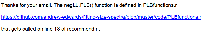 Screenshot of my reply, giving the GitHub link to another file containing the function definition that answered the question.