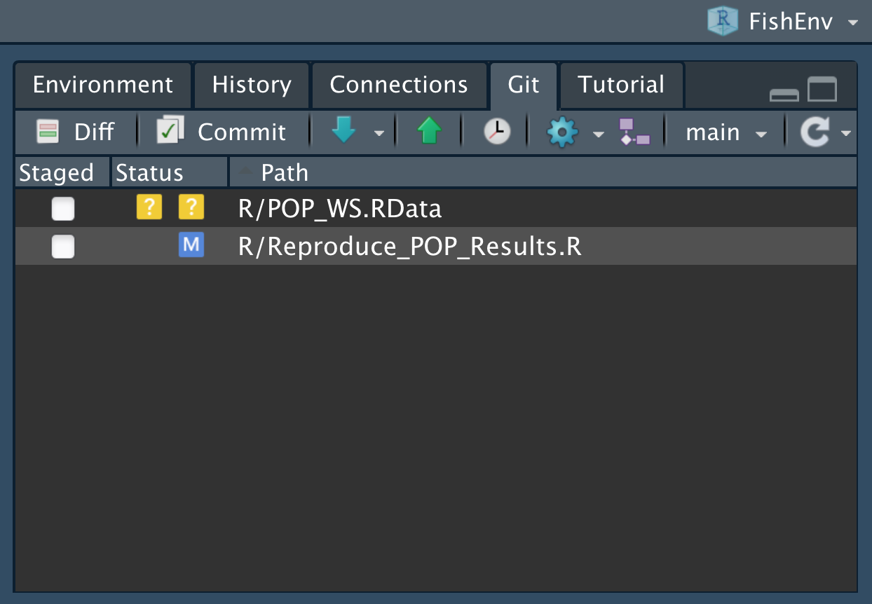 Screenshot of the Git RStudio interface.